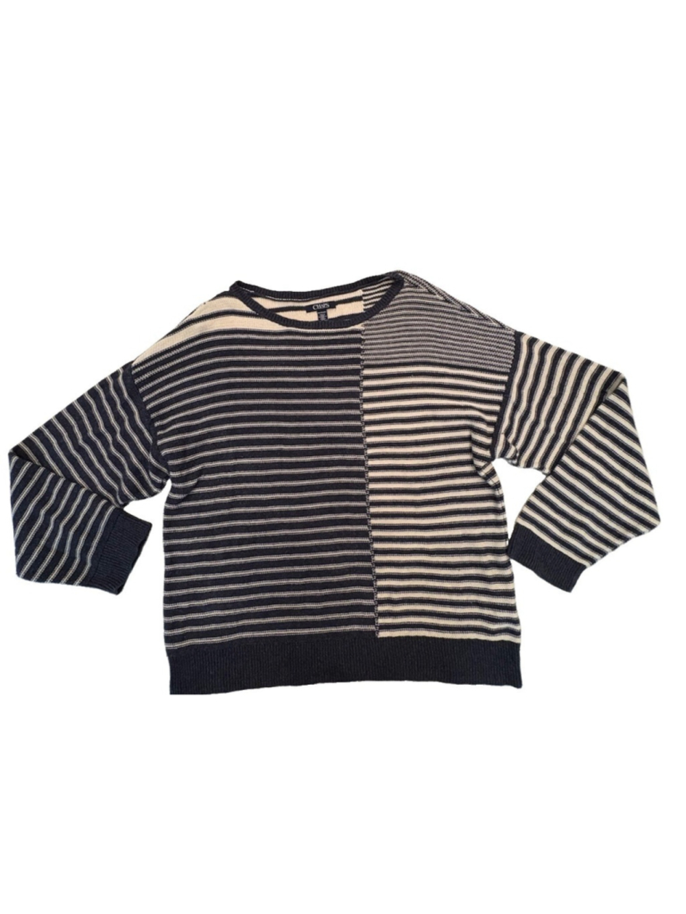CHAPS Sweater Womens 2XL Navy Blue White Striped Block Knit Cotton Blend